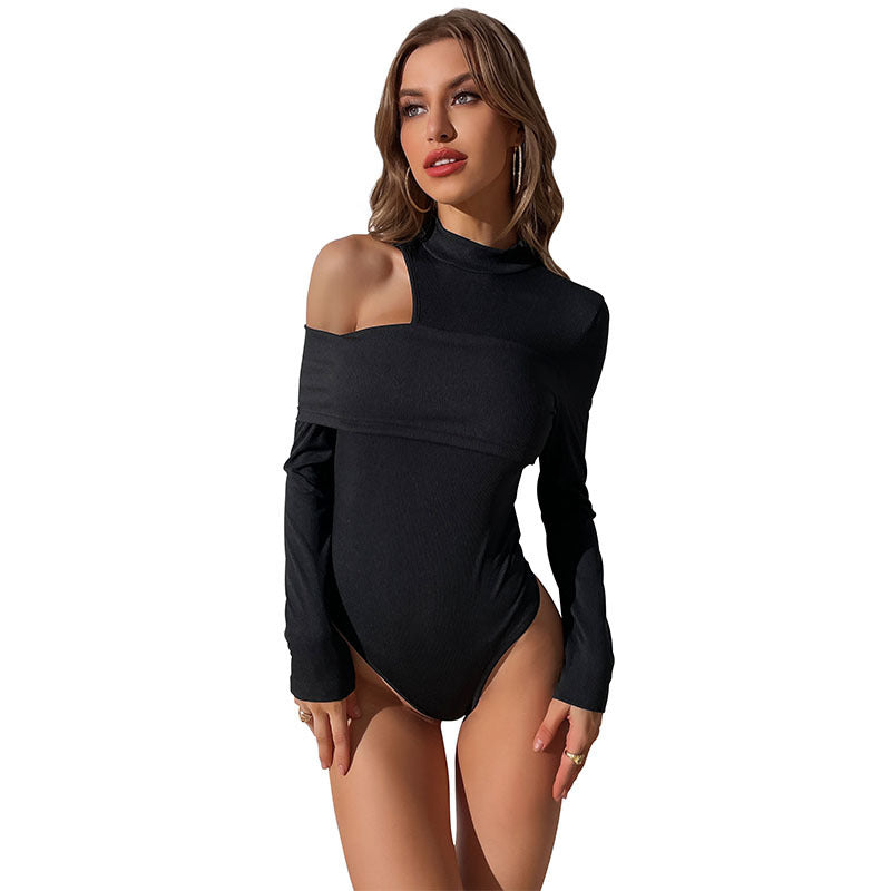 Damen langärmliger Body mit asymmetrischem Ausschnitt