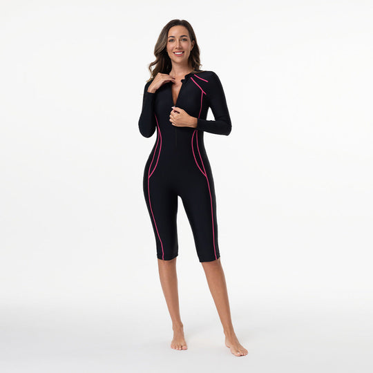 Damen Sportlicher Langarm-Schwimmanzug mit Reißverschluss