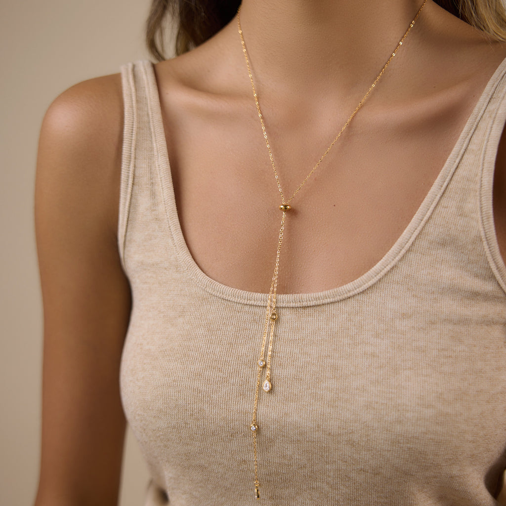Damen Langes Kettencollier mit Tropfenanhängern und einstellbarem Verschluss Shop Nory