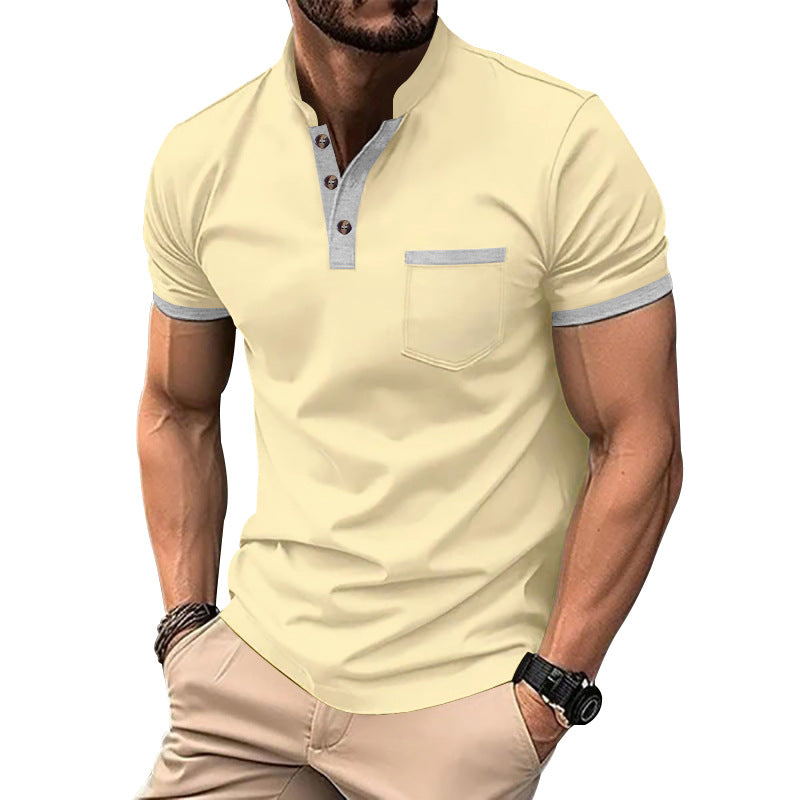 Herren Kurzarm-Henley-T-Shirt mit Button-Down-Kragen und Brusttasche Shopnory