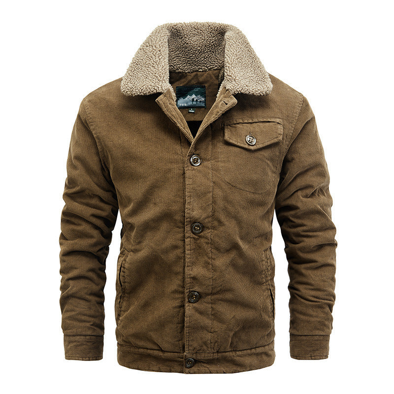 Herren gefütterte Cordjacke mit Sherpa‑Kragen und Teddyfleece‑Innenfutter Shop Nory