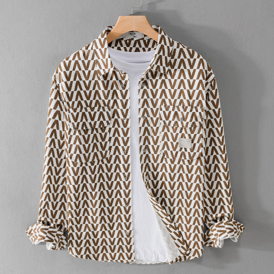 Herren Gemustertes Overshirt aus Baumwollmix mit geometrischem V‑Muster, aufgesetzten Brusttaschen und Relaxed‑Fit Shop Nory