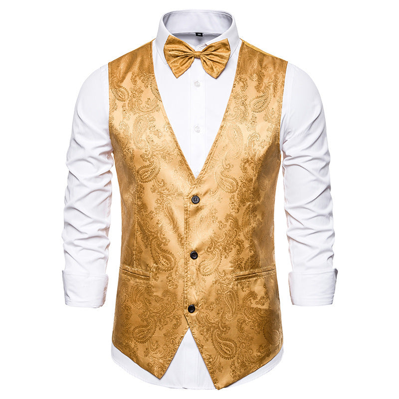 Herren taillierte Satinweste mit ornamentalem Jacquardmuster, V-Ausschnitt und drei Knöpfen Shop Nory