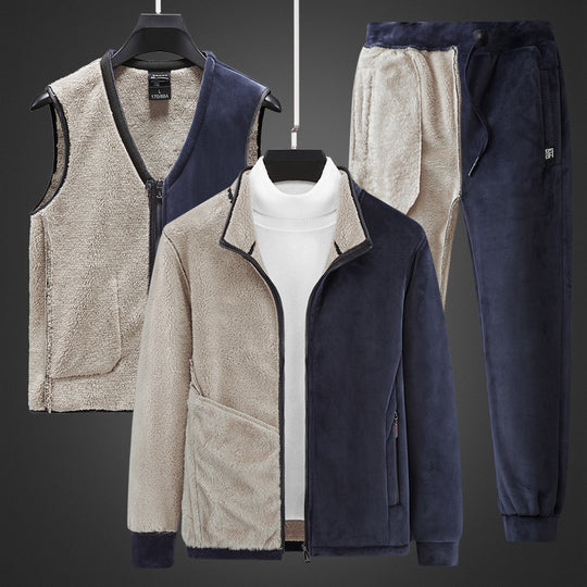 Herren wärmendes Fleece-Dreiteiliges Set mit Reißverschlussjacke, Teddyweste und Jogginghose Shop Nory