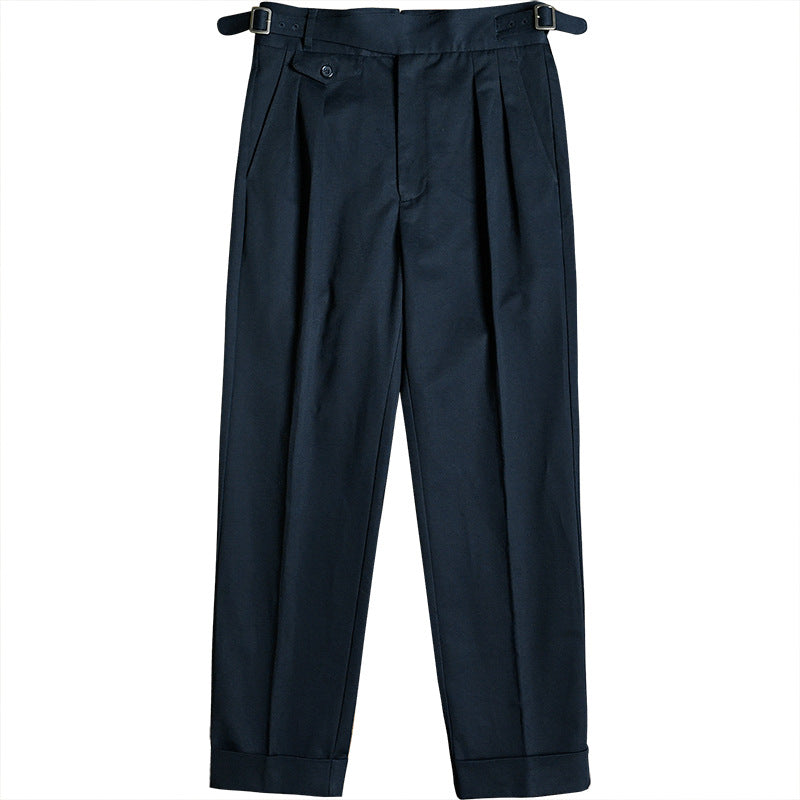 Herren Bundfaltenhose mit verstellbaren Seitenschnallen und Umschlag Shop Nory