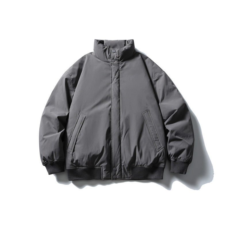 Unisex Kastig geschnittene wattierte Bomberjacke mit hohem Stehkragen und verdeckter Frontblende Shop Nory