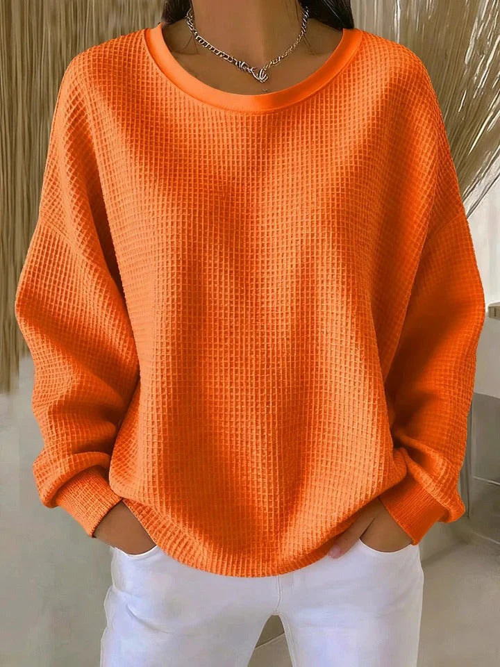 Damen Oversize Waffelstrick-Sweatshirt mit Rundhalsausschnitt Shop Nory