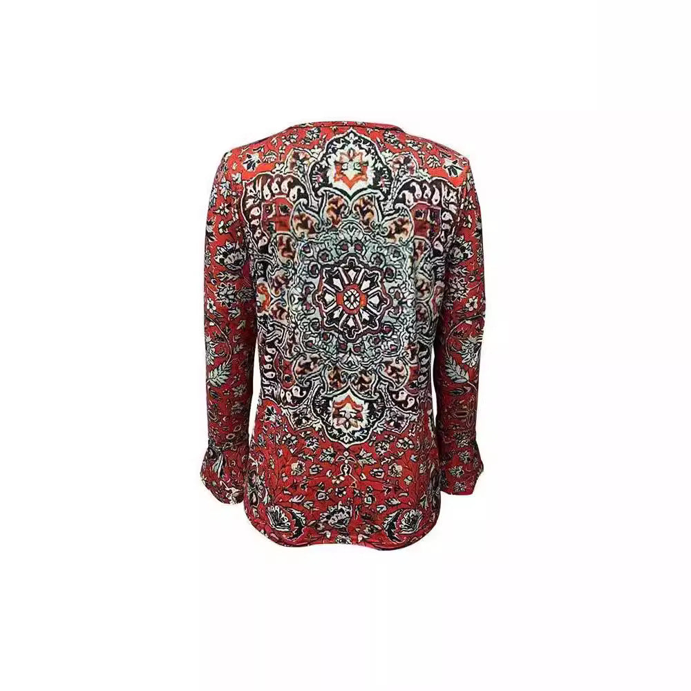 Damen Langarm-Bluse mit ornamentalem Mandala-Print und V-Ausschnitt Shop Nory