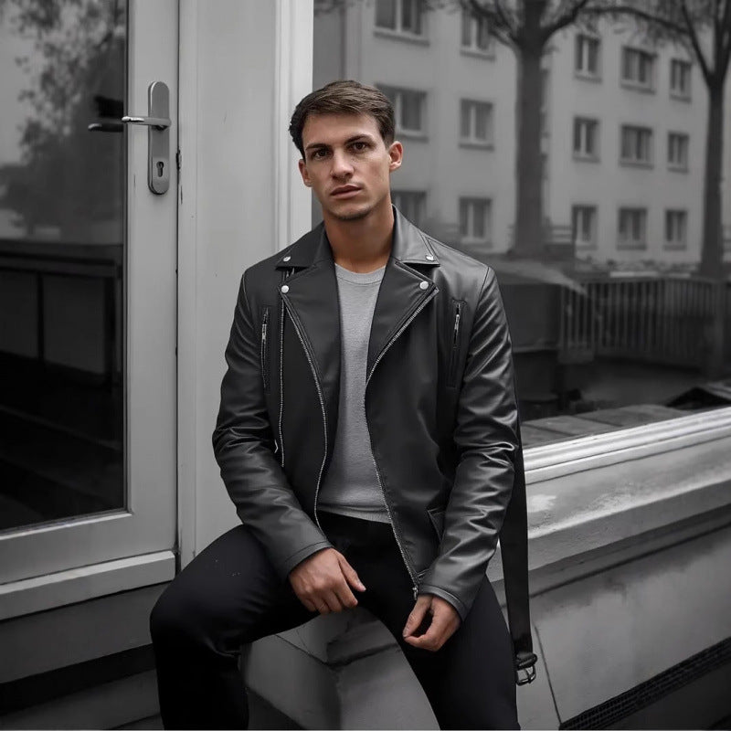 Herren Kunstleder Bikerjacke mit Steppnähten