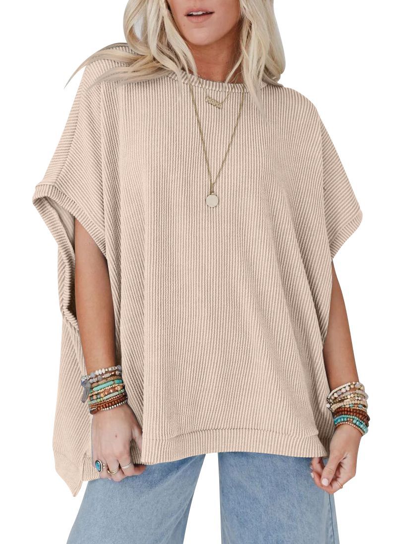 Damen Oversized T-Shirt mit Rippenstruktur Shopnory