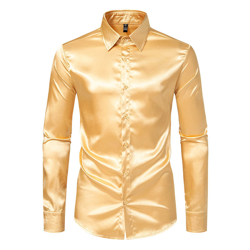 Herren Elegantes Satin-Hemd mit glänzender Oberfläche und modernem Schnitt