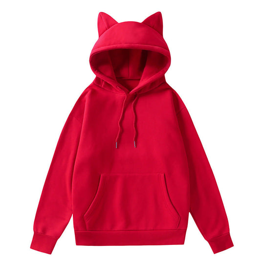 Damen Kapuzenpullover mit Katzenohren und weichem Innenfutter