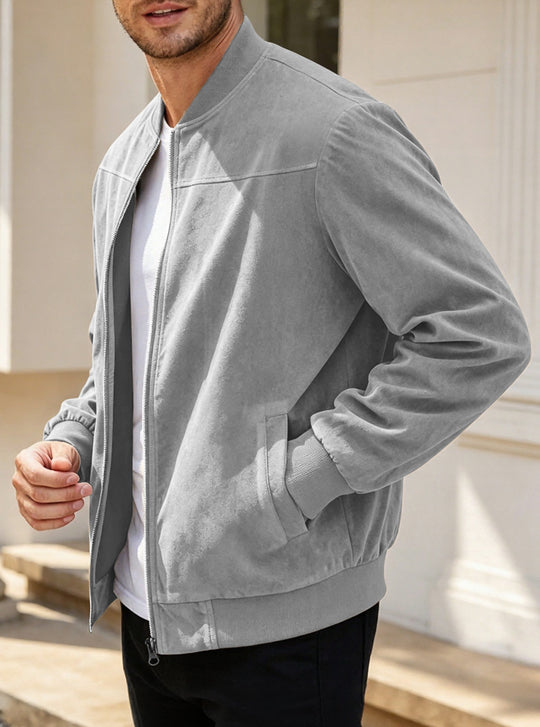 Herren Leichte Bomberjacke im Velours-Look mit Reißverschluss und Rippbündchen Shop Nory