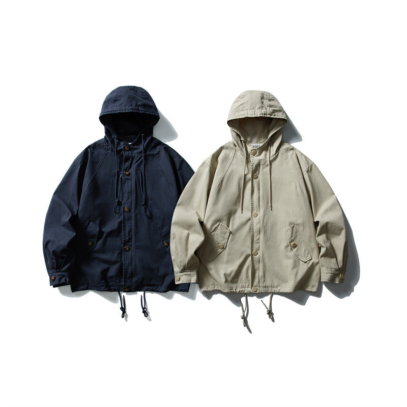 Unisex Kastig geschnittene Kapuzenblousonjacke aus Baumwoll‑Twill mit Tunnelzug Shop Nory