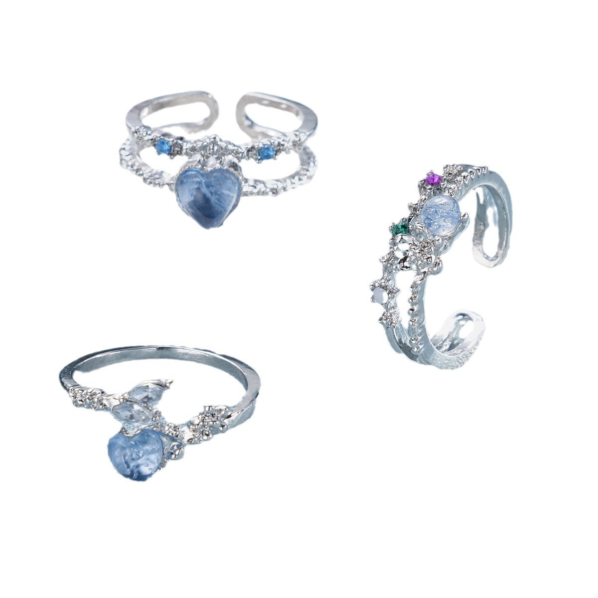 Damen Ring-Set mit herzförmigen und funkelnden Zirkonia-Elementen Shop Nory