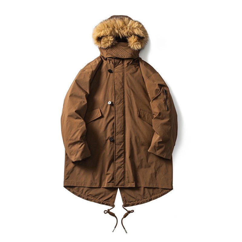 Herren Wattierter Parka im Fischschwanz‑Cut mit abnehmbarer Kunstfellkapuze und Thermofutter Shop Nory
