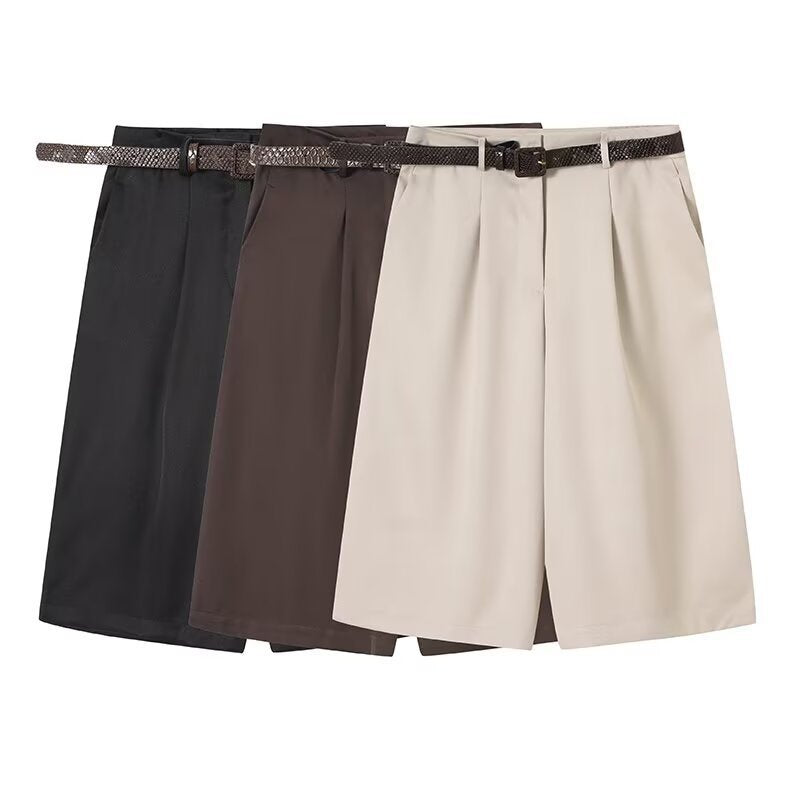 Damen elegante Hochwasser-Shorts mit geflochtenem Gürtel