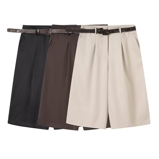 Damen elegante Hochwasser-Shorts mit geflochtenem Gürtel
