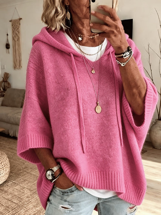 Damen Oversize Strickponcho mit Kapuze und kurzen Ärmeln Shop Nory