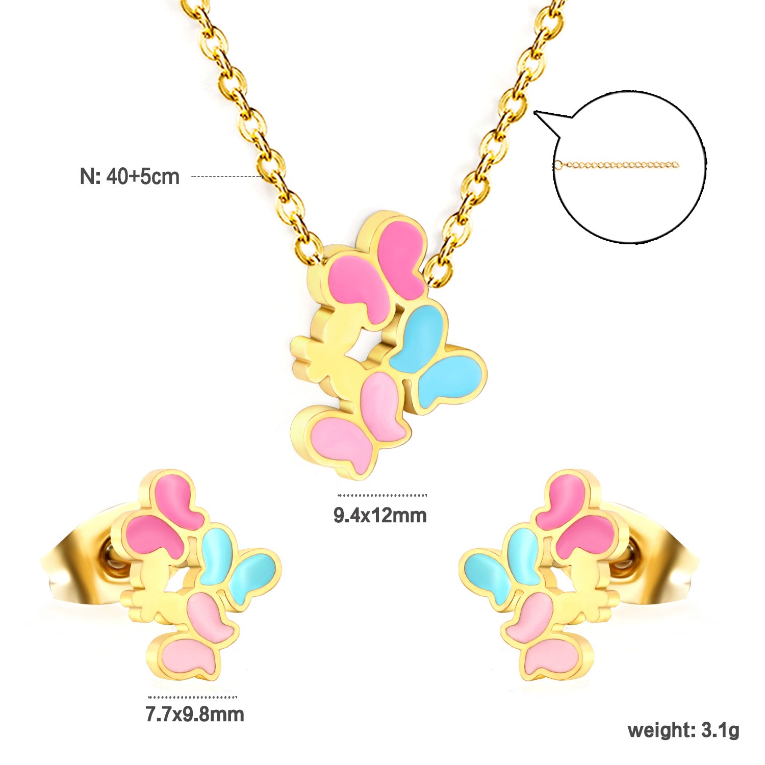 Damen Schmuckset mit bunten Schmetterlingsanhängern Shop Nory