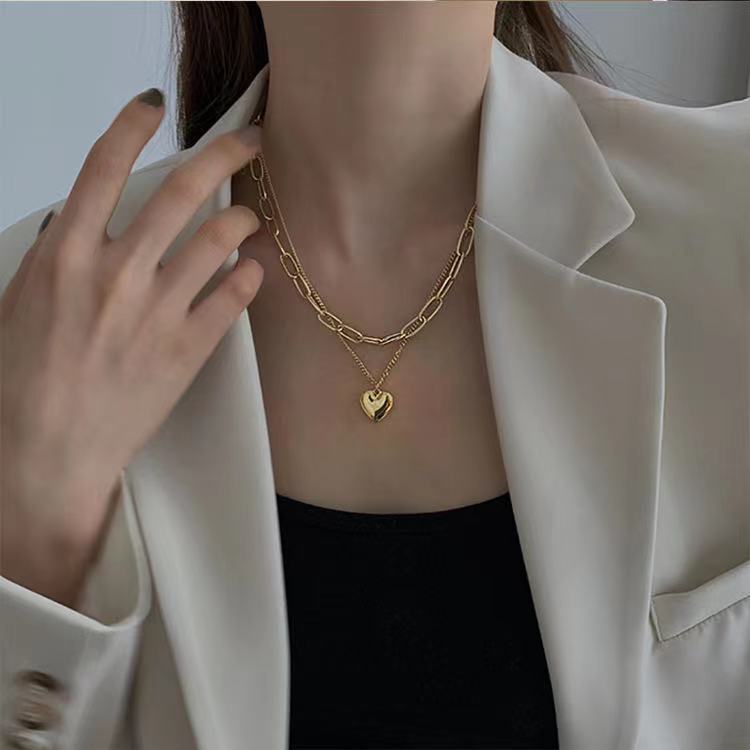 Damen mehrlagige Halskette mit eleganten Herzanhänger Shop Nory