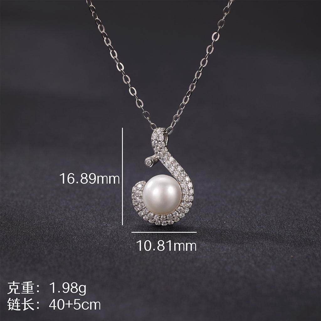 Damen Halskette mit elegantem geschwungenen Anhänger und Perle Shop Nory