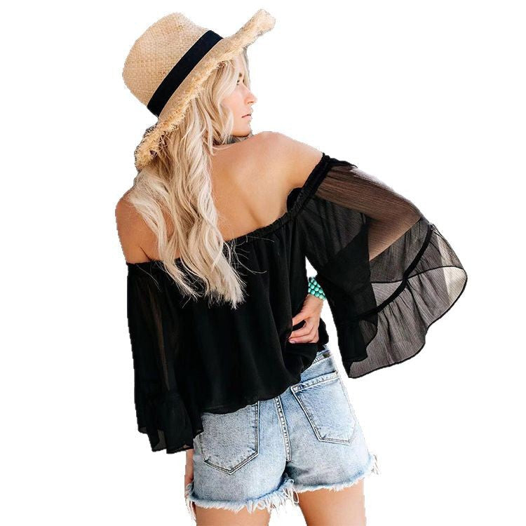 Damen Bluse mit weitem Ärmel und off-shoulder Design Shopnory