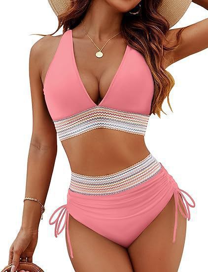 Damen Bikini-Set mit hoch tailliertem Slip und sportlichen Akzenten