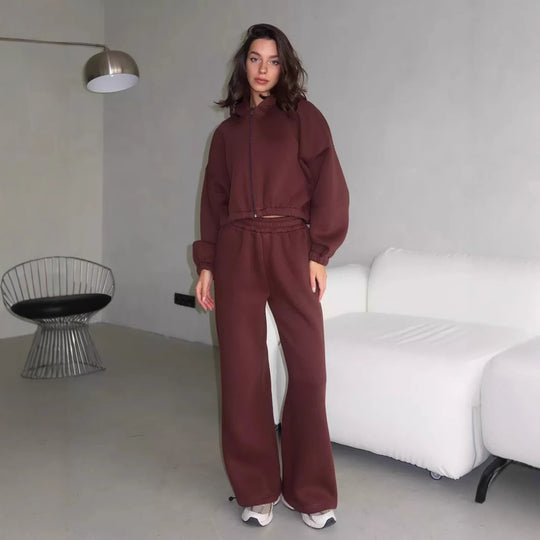 Damen Oversize Sweatset mit Reißverschluss Bomberjacke und Highwaist Jogginghose Shop Nory