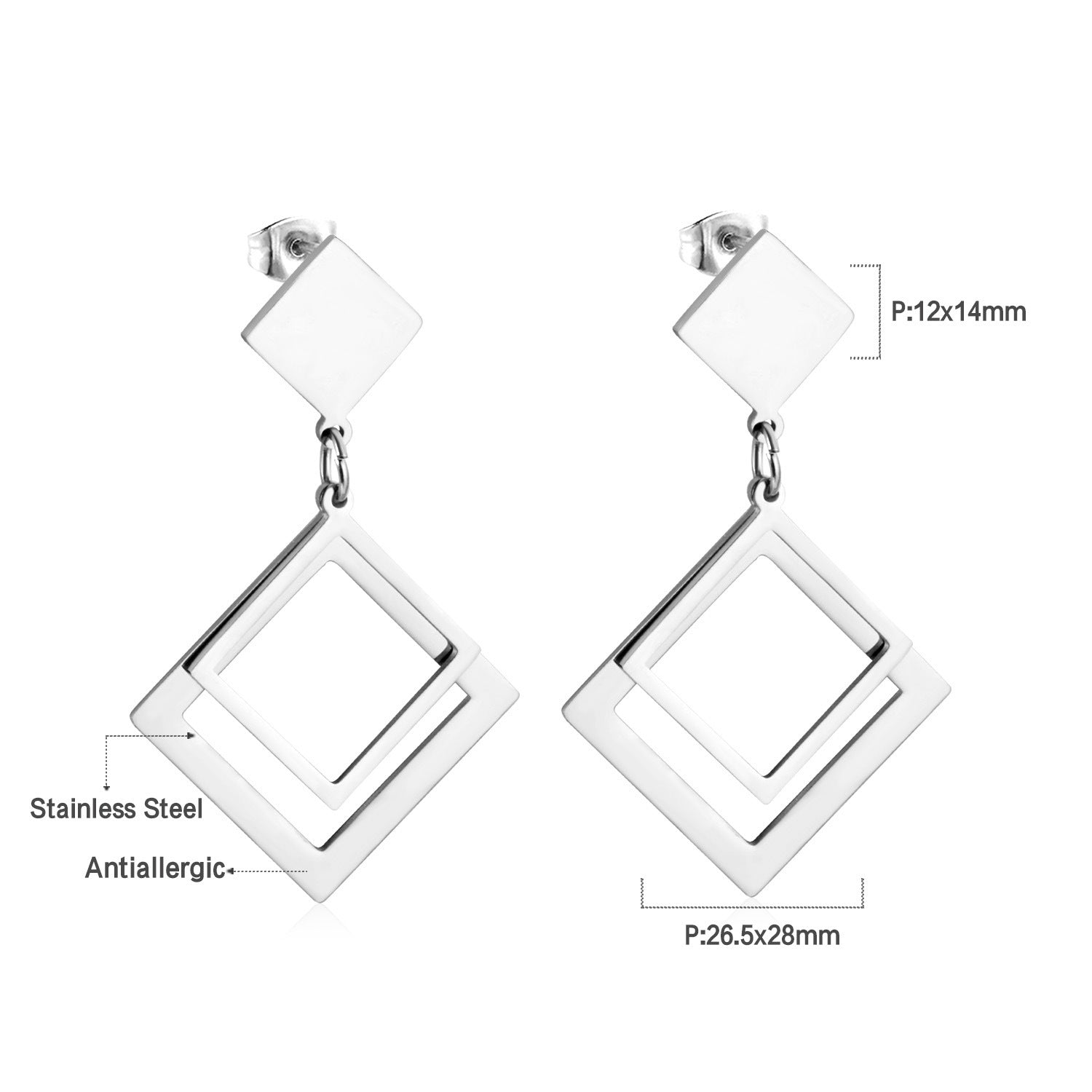 Damen Ohrringe mit elegantem, doppellagigem Rechteckdesign aus Edelstahl und goldplattierter Oberfläche Shop Nory