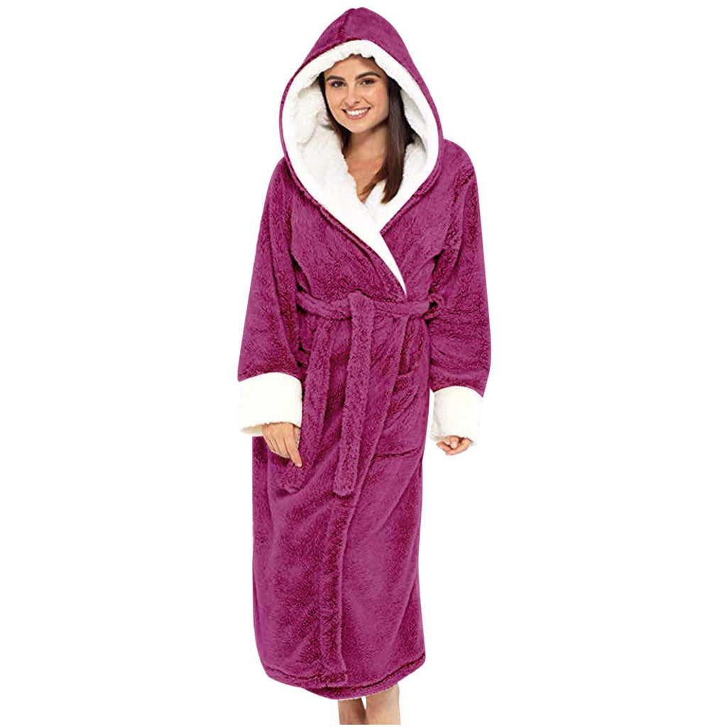 Damen Kuscheliger Fleece-Morgenmantel mit Kapuze und Gürtel ShopNory