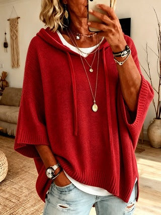 Damen Oversize Strickponcho mit Kapuze und kurzen Ärmeln Shop Nory