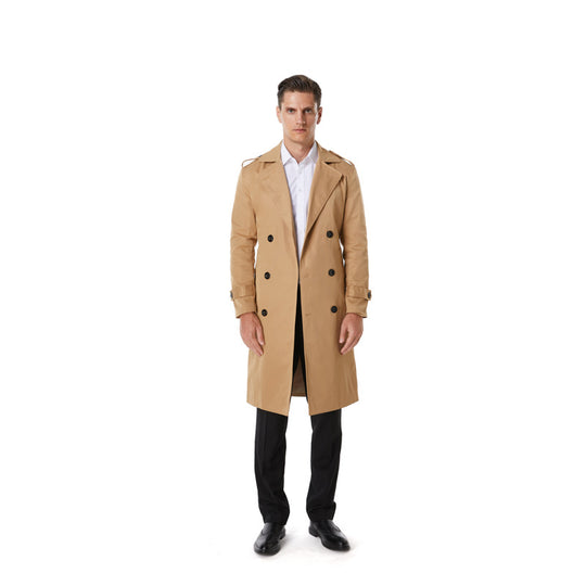 Herren Knielanger Trenchcoat im klassischen Doppelreiher mit Schulterklappen und Taillengürtel Shop Nory