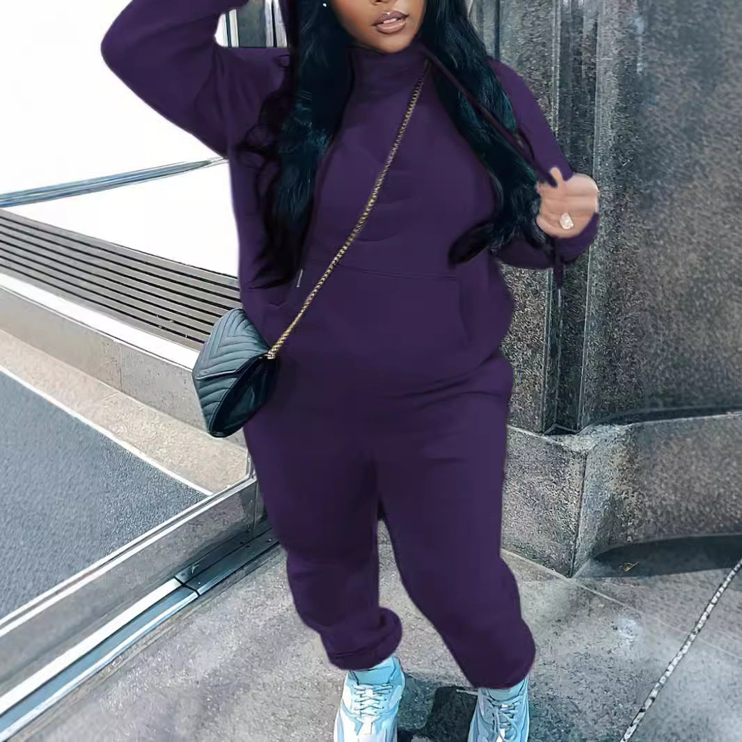 Damen nan kuscheliges Hoodie‑und Jogginghose Set mit hohem Kragen, Kängurutasche und tailliertem Bund Shop Nory