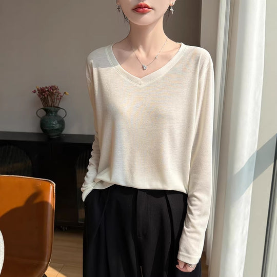 Damen Leichtes V-Ausschnitt-Feinstrick-Longsleeve Shop Nory
