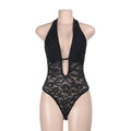 Damen verführerischer Neckholder-Badeanzug mit transparenten Spitzeinsätzen