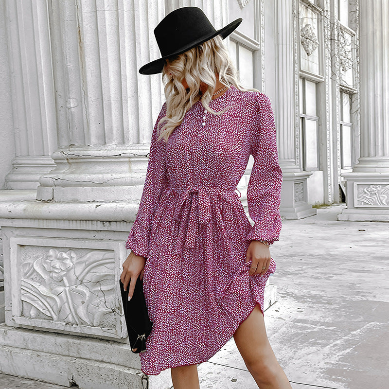 Damen Midikleid mit Taillenband, lockerem Stufenrock und langen Ballonärmeln Shop Nory