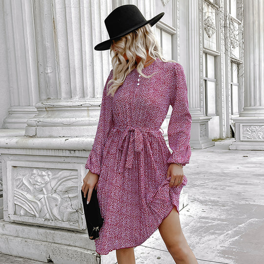 Damen Midikleid mit Taillenband, lockerem Stufenrock und langen Ballonärmeln Shop Nory