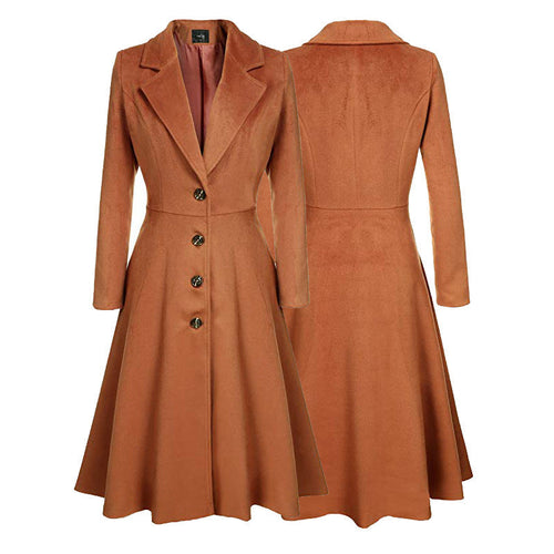 Damen Eleganter Wollmantel mit tailliertem Schnitt und langen Ärmeln