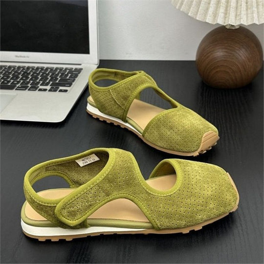 Damen Perforierte Wildleder-Sandalen mit geschlossener Zehenkappe, Klettverschluss und ergonomischer Profilsohle Shop Nory