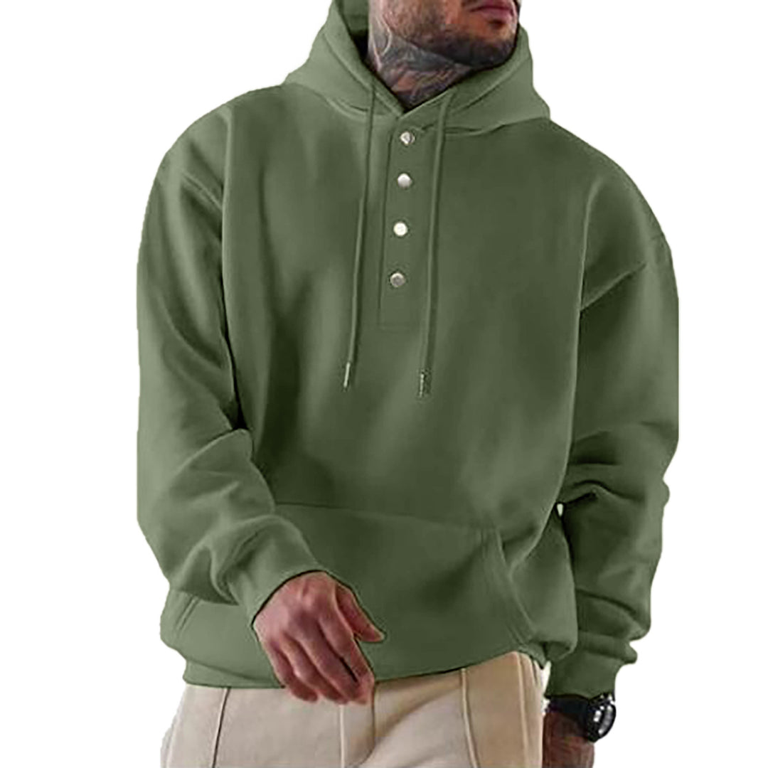 Herren Hoodie mit Henley-Knopfleiste und Kängurutasche EB