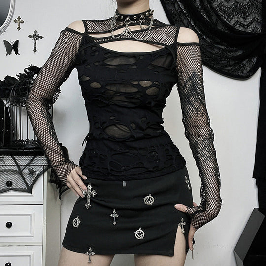 Damen Modisches Oberteil mit transparentem Mesh-Design und raffinierten Cut-Outs