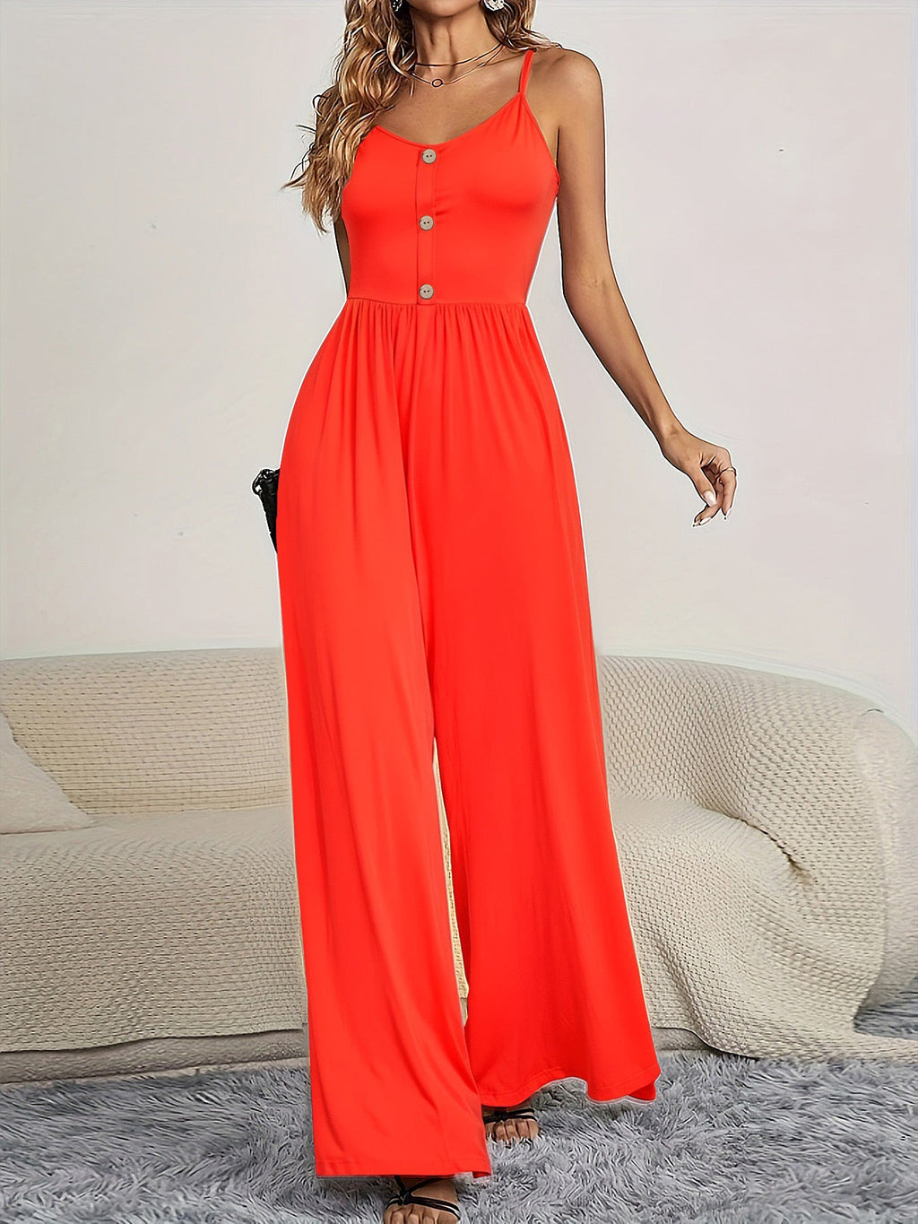 Damen Jumpsuit mit knöpfbarem Oberteil und weitem Bein