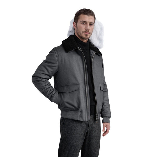 Herren Pilotjacke im Fliegerstil mit Teddykragen, Zwei‑Wege‑Reißverschluss und aufgesetzten Klappentaschen Shop Nory