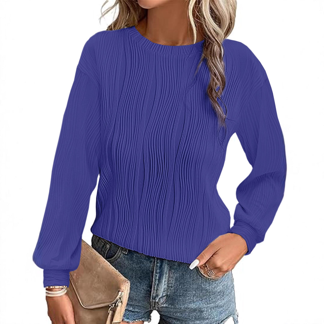 Damen Fein plissiertes Langarmshirt mit Rundhalsausschnitt und strukturierter Wellenoptik Shop Nory