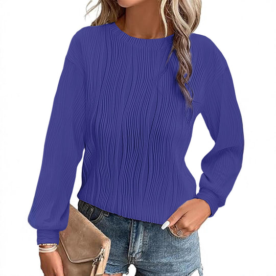 Damen Fein plissiertes Langarmshirt mit Rundhalsausschnitt und strukturierter Wellenoptik Shop Nory