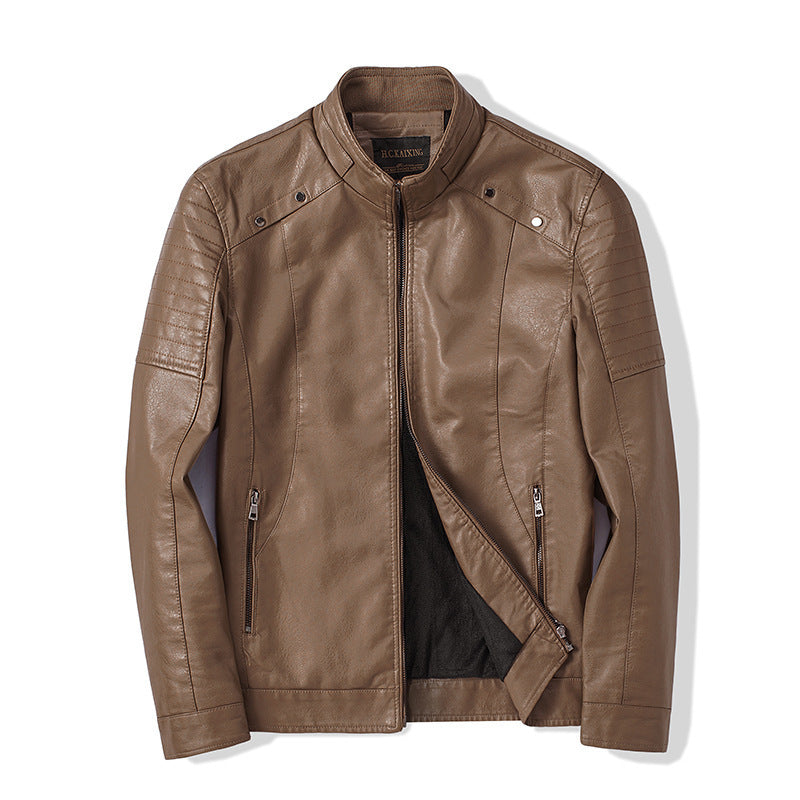 Herren schlanker Kunstleder-Moto-Blouson mit ergonomischen Nähten und Stehkragen Shop Nory