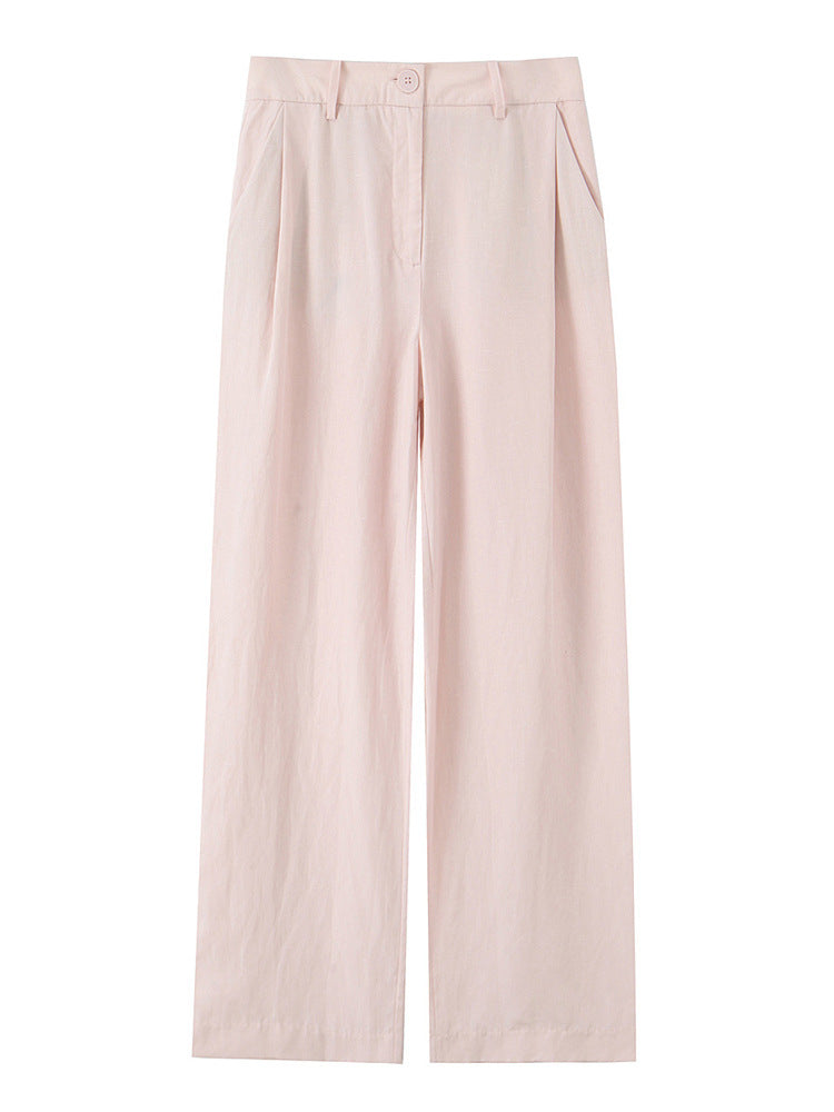 Damen Hochtaillierte weite Sommerhose mit Bügelfalte und Eingrifftaschen Shop Nory