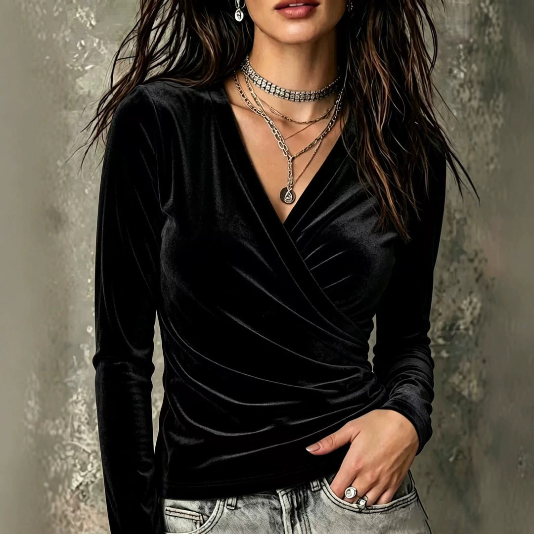 Damen Samt-Wickelshirt mit taillierter Drapierung Shop Nory