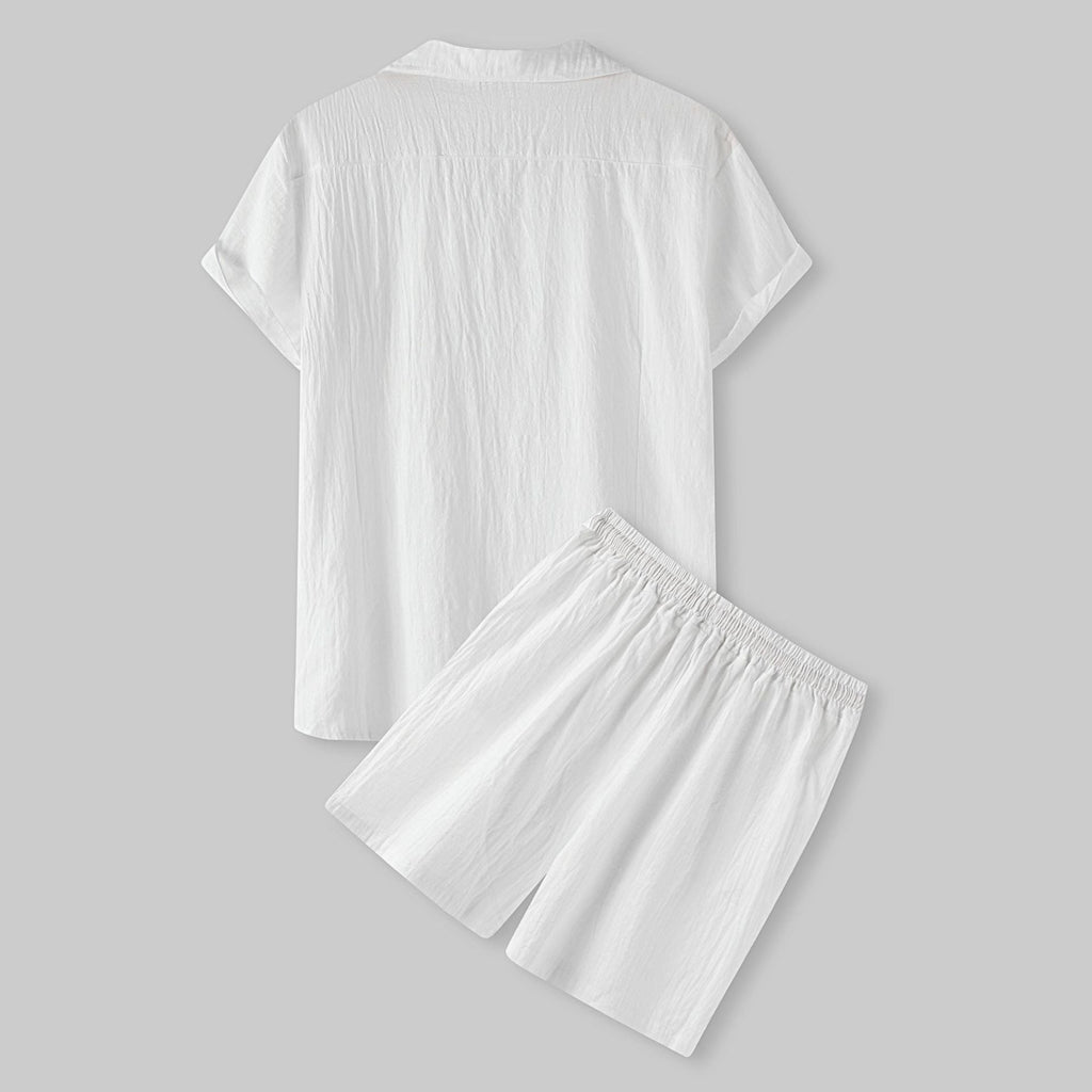 Damen Kurzarm-Pyjama-Set aus leichtem Baumwollmaterial mit praktischer Knopfleiste und elastischem Bund